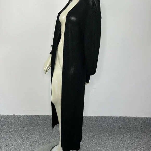 Free People Beach Long Duster Cardigan Small Black Knit Open Front Boho - Picture 6 of 12